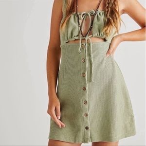 NEW Free People Beach Olivia Green Tea Leaves Cutout Tie Front Mini Dress NWOT